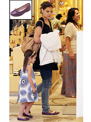 Katie Holmes and Suri wearing matching ballet flats